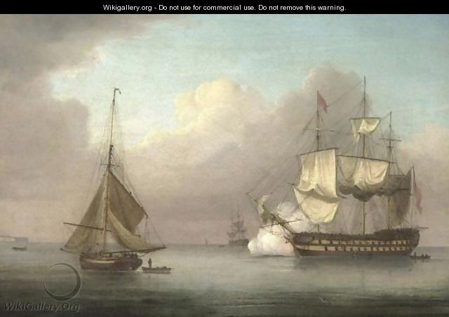 H.M.S. Albion, 74 Guns, Coming To Anchor In The Downs - Thomas Whitcombe