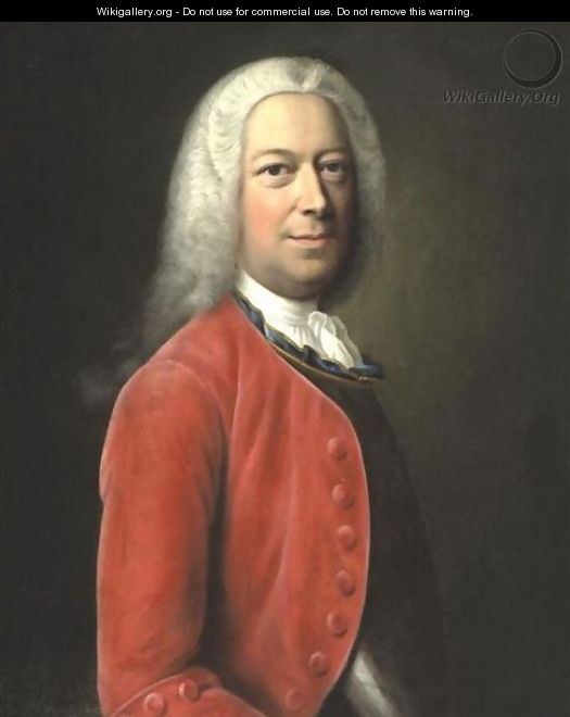 Portrait Of A Gentleman In A Red Jacket - Balthasar Denner