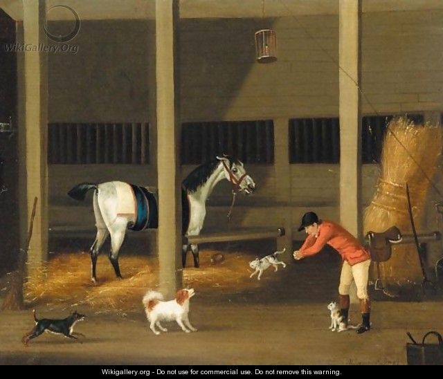 A Stable Interior With A Groom Releasing A Cat - John Nost Sartorius