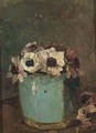 Still Life With Blue Vase And Anemones - Louise Guyot