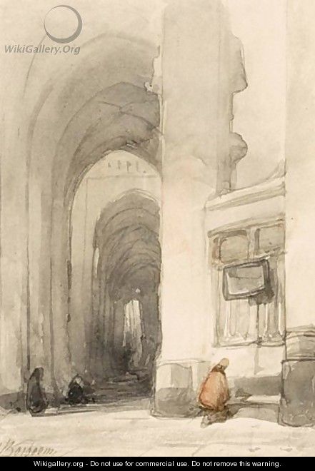 Church Interior With Firgures Praying - Johannes Bosboom