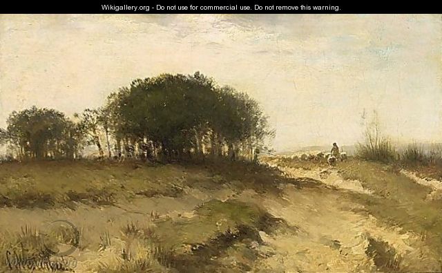A Shepherd With His Flock - Cornelis Sr Westerbeek