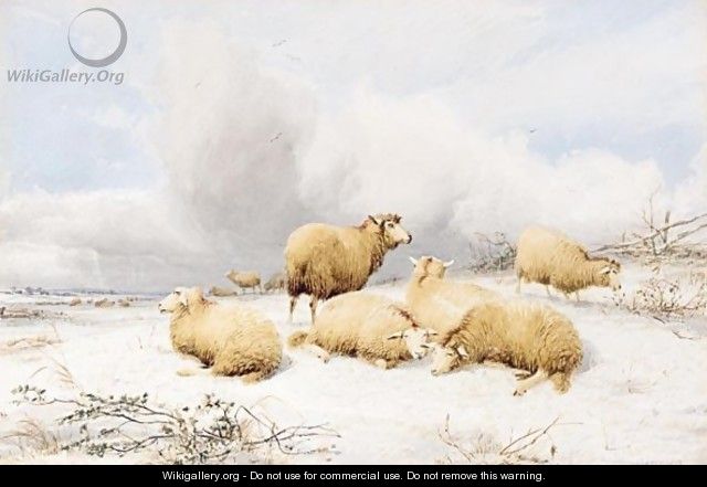 Sheep In A Snowy Landscape - Thomas Sidney Cooper