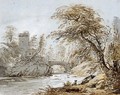 A Traveller And His Dog By A River, A Bridge And Tower Beyond - Paul Sandby