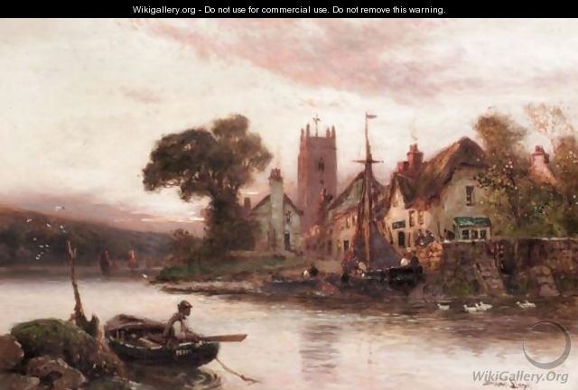 A Riverside Village Scene - Walker Stuart Lloyd