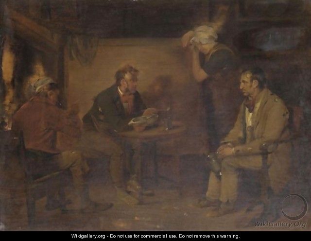 Figures In A Cottage Interior - Edward Bird