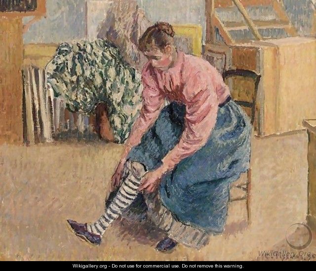 Femme Tirant Son Bas - Camille Pissarro