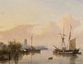 Ships On A River Near Dordrecht - Andreas Schelfhout