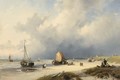 Bomschuiten And Fisherfolk On The Beach - Charles Henri Leickert