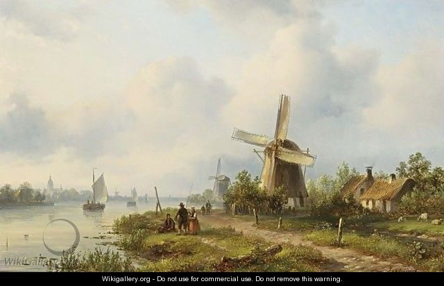 A River Landscape With Anglers - Lodewijk Johannes Kleijn