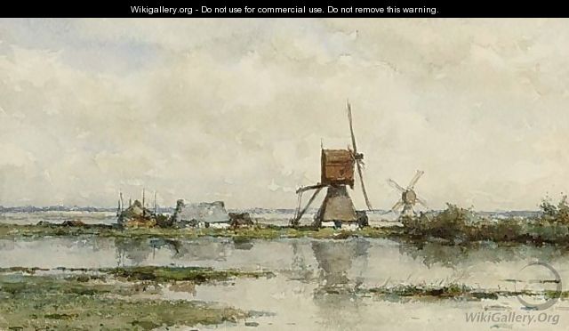Windmills In A Polder Landscape - Willem Roelofs