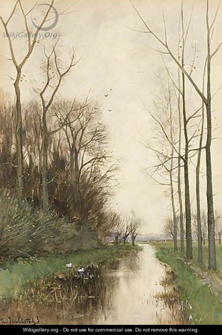 A Ditch In A Polder Landscape - Fredericus Jacobus Van Rossum Chattel