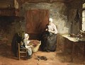 A Cottage Interior With Mother And Child - Albert Neuhuys