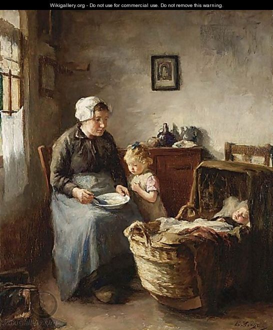 Cottage Interior With Woman And Children - Lammert Van Der Tonge