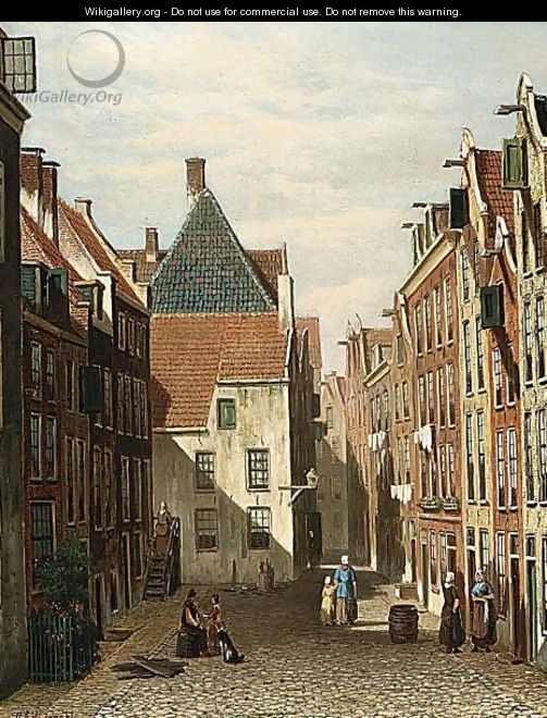 A Street Scene In A Dutch Town - Oene Romkes De Jongh