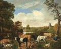 A Wooded Landscape With A Shepherdess Resting Under A Tree With Sheep, Goats And Cows, Rijswijk With The Oude Kerk Beyond - Jan van Gool