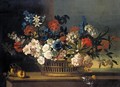 Still Life Of Flowers In A Basket Upon A Ledge - Pieter Casteels III