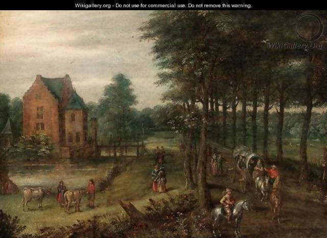 A Landscape With A Horse-Drawn Wagon, Figures On Horse-Back And Others Walking On A Path By A Small Manor - Jan, the Younger Brueghel