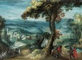 An Extensive River Landscape With Peasants On A Path In The Foreground. - Flemish School