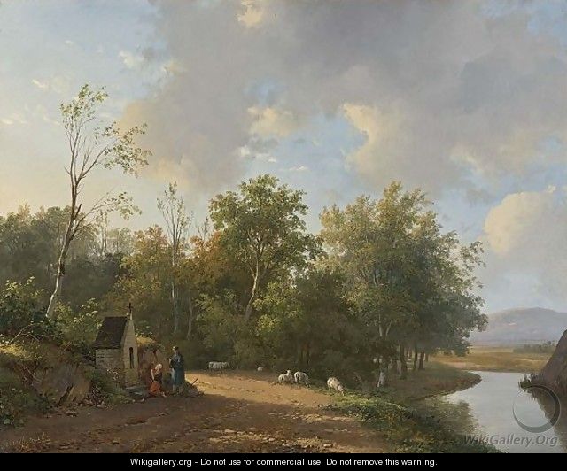 Travellers At Rest In A Summer Landscape - Andreas Schelfhout