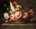 A Still Life Of Flowers In A Basket - French School