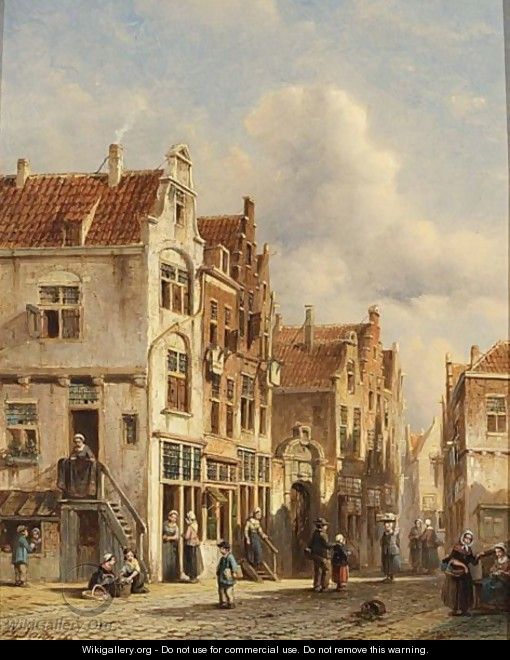 Figures In The Sunlit Streets Of A Dutch Town - Pieter Gerard Vertin