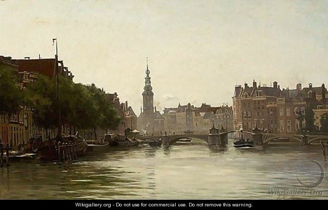 A View Of The River Amstel And The Munttoren, Amsterdam - Willem Johannes Oppenoorth