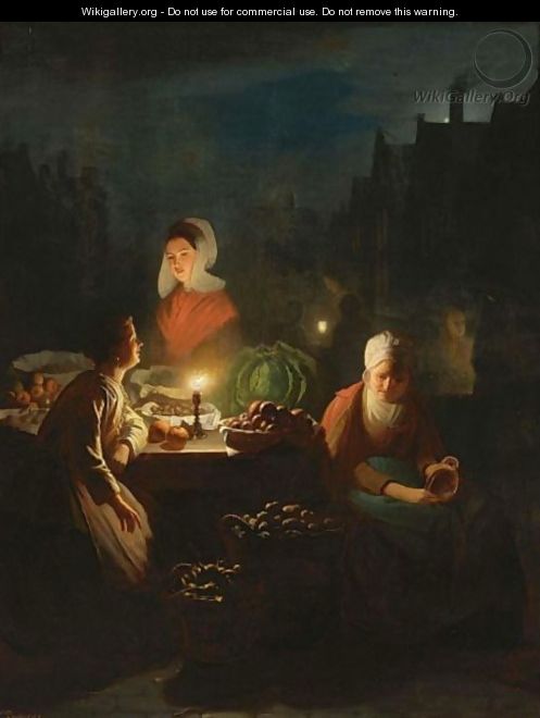 A Vegetable Seller By Candlelight - Johannes Rosierse