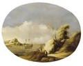 A Coastal Landscape With A Sailing Vessel At Anchor And Figures In The Foreground - Gillis The Elder Peeters