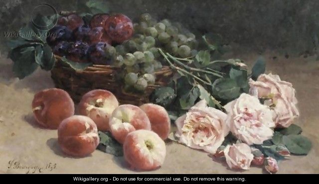 Basket Of Fruit And Roses - Pierre Bourgogne