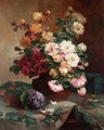 Vase De Roses Et Bouquet De Violettes - Eugene Henri Cauchois