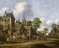 A Village Scene With Horsemen Halting Near An Inn And Other Figures Drinking Around Tables And In The Street - Thomas Heeremans