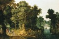 A Wooded River Landscape With Figures On A Path And Fishermen On A Rowing Boat - (after) Abraham Govaerts