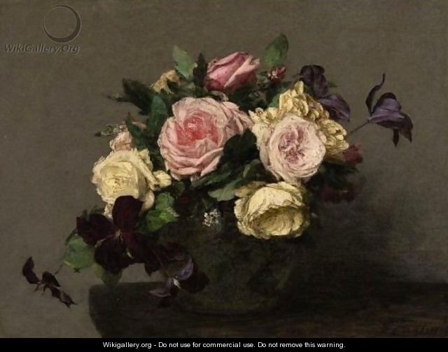 Roses Et Clematites - Ignace Henri Jean Fantin-Latour