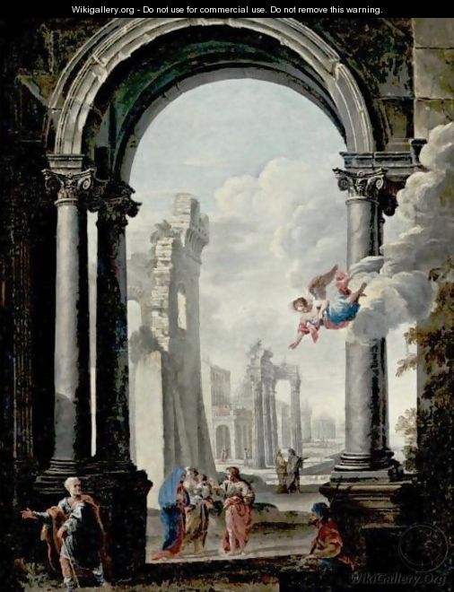 Architectural Capriccio With The Holy Family And Other Figures - (after) Viviano Codazzi