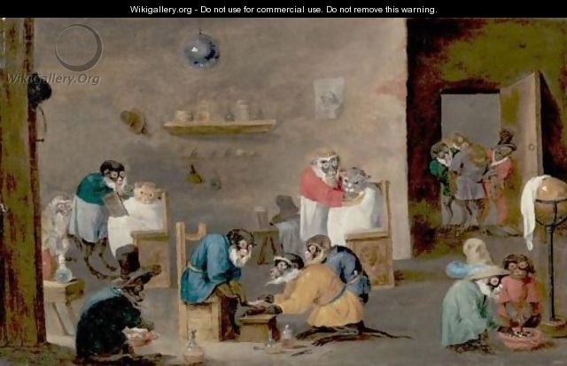 Monkey Barber Shop - (after) David The Younger Teniers