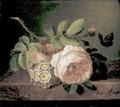 Bouquet Of Flowers With Roses On A Ledge - Amelie D'aubigny Nee D'autel
