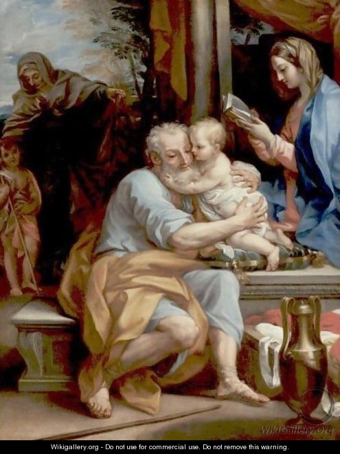 Saint Joseph Embracing The Infant Christ, The Virgin, The Infant Saint John And Saint Elizabeth Beyond - (after) Bartolomeo Giuseppe Chiari
