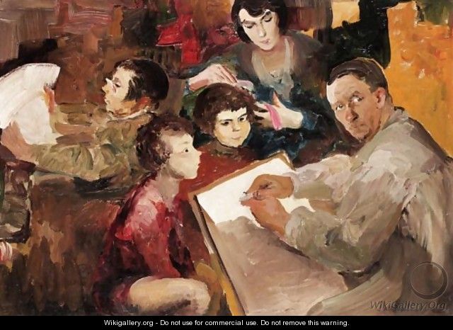 Self Portrait Of The Artist With His Family - Philip Andreevich Maliavin