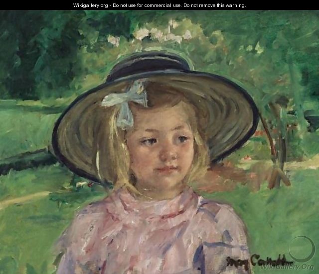 Little Girl In A Stiff, Round Hat, Looking To Right In A Sunny Garden - Mary Cassatt