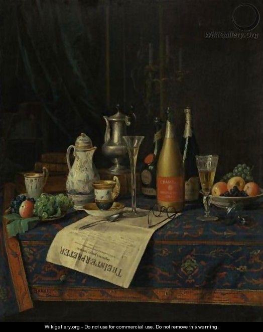 Still Life With Newspaper And Champagne - William Michael Harnett