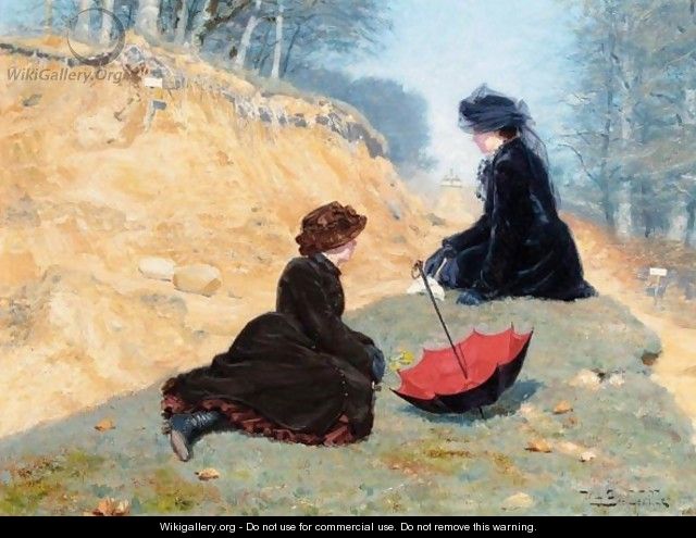 To Piger Der Hviler Ved Vejen (Two Girls Resting On A Path) - Hans Anderson Brendekilde