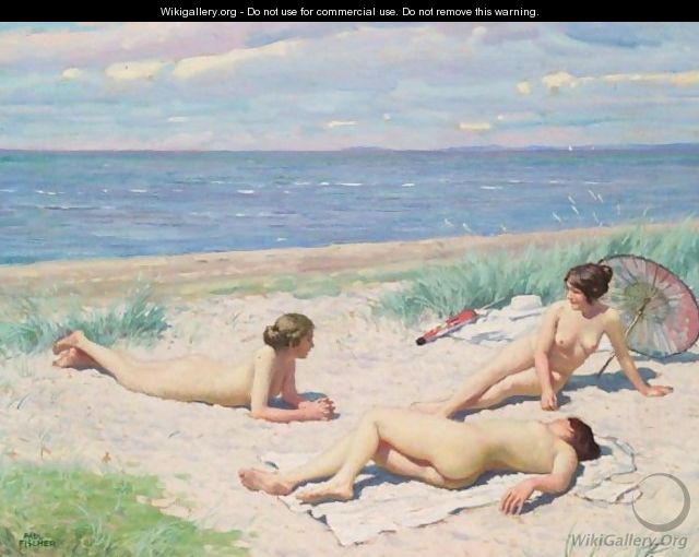 En Sommerdag Pa Stranden (Nude Bathers On A Beach) - Paul-Gustave Fischer