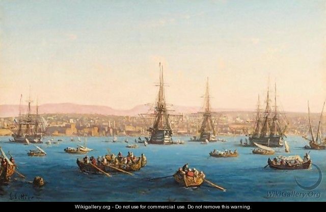 Fleet Of Ships Before A Turkish Coastal Town - Louis Lottier