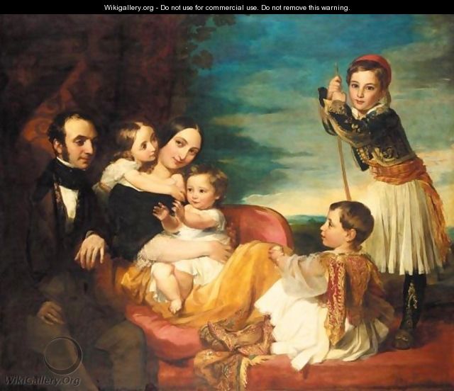 Alexander Constantine Ionides And His Wife Euterpe, With Their Children Constantine Alexander, Aglaia, Luke And Alecco - George Frederick Watts