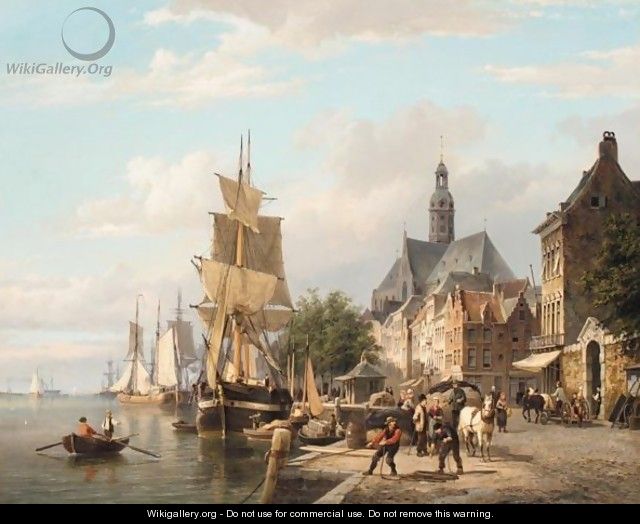 Tallship Moored By A Quayside - Cornelis Christiaan Dommelshuizen