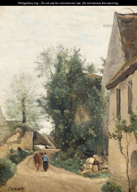 Auvers, Une Rue De Village Avec Une Paysanne Et Sa Vache - Jean-Baptiste-Camille Corot