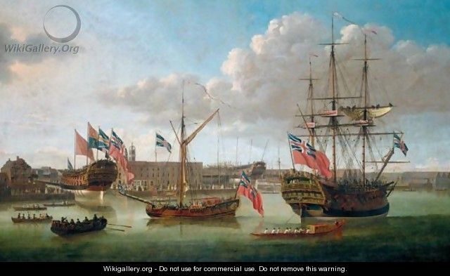 Deptford Dockyard, Showing The Launch Of The Medway, 1754 - John the Elder Cleveley