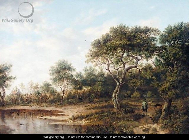 A Wooded Landscape With A Gentleman Out Shooting - Patrick Nasmyth