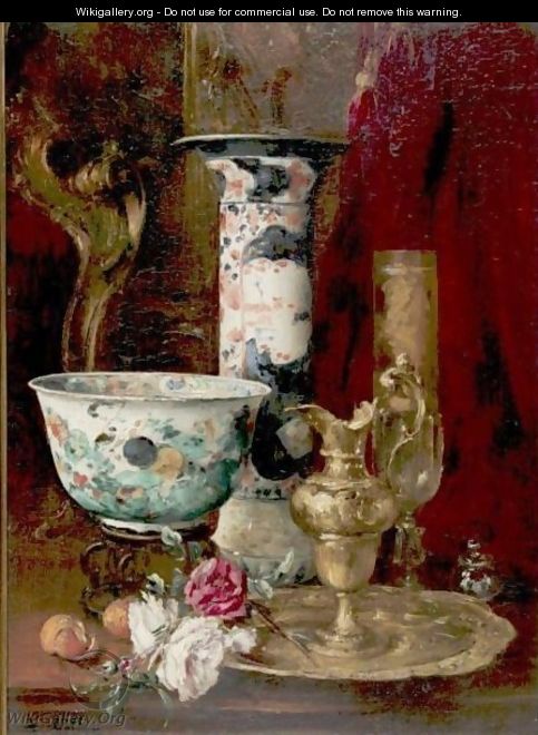 Still Life With Flowers And China - Antoine Vollon